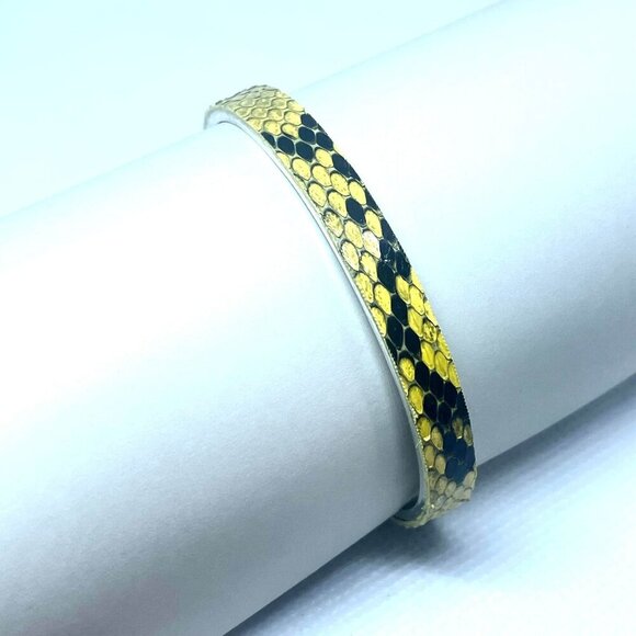 Rustic Cuff Python Print Bangle Bracelet Yellow Green Snake Reptile Nature - Picture 5 of 6